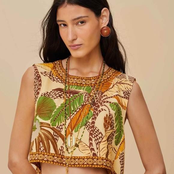 FARM RIO SAND FOLIAGE SKETCH BLOUSE NWT - Picture 1 of 10